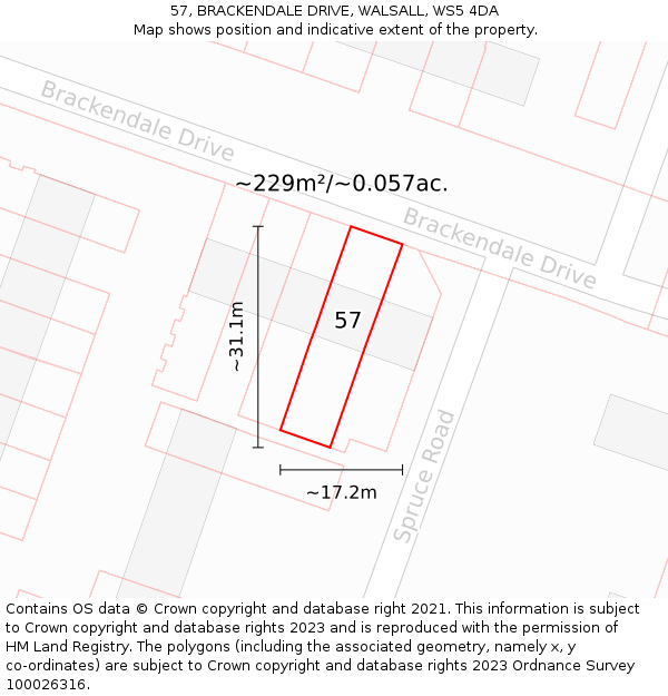 57, BRACKENDALE DRIVE, WALSALL, WS5 4DA: Plot and title map
