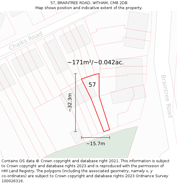 57, BRAINTREE ROAD, WITHAM, CM8 2DB: Plot and title map