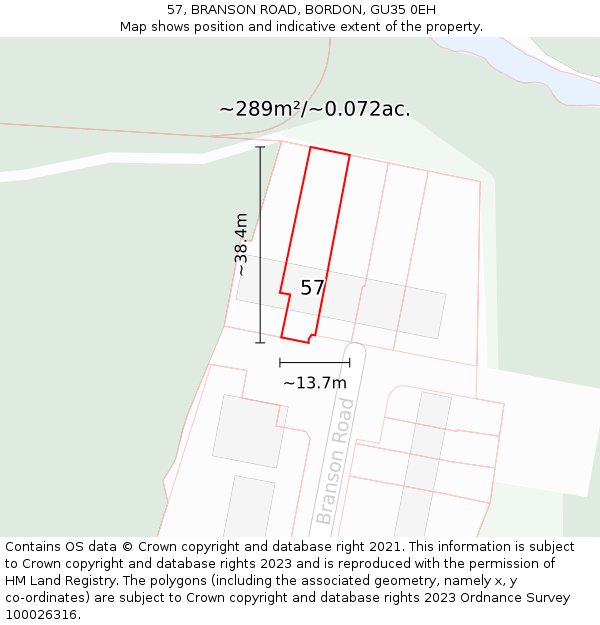 57, BRANSON ROAD, BORDON, GU35 0EH: Plot and title map