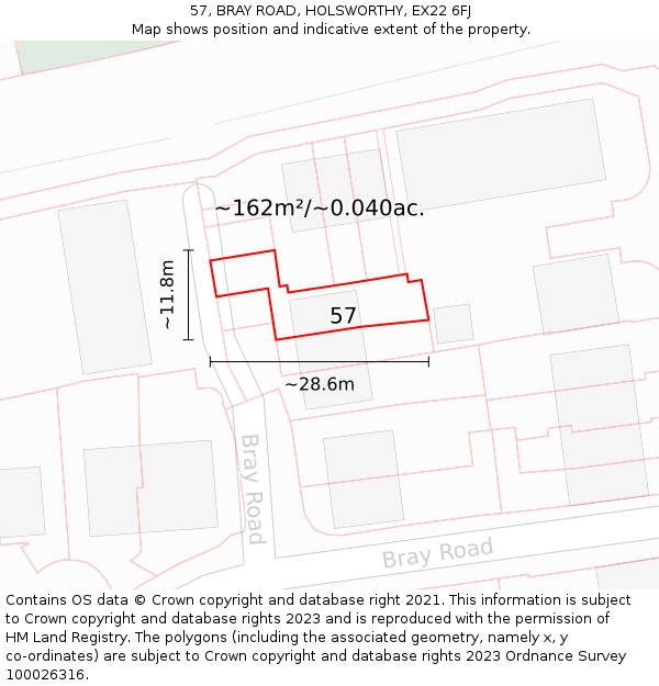 57, BRAY ROAD, HOLSWORTHY, EX22 6FJ: Plot and title map