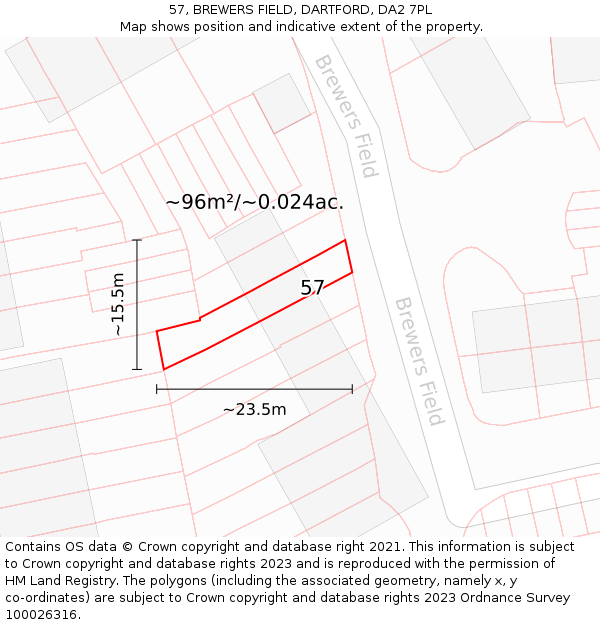 57, BREWERS FIELD, DARTFORD, DA2 7PL: Plot and title map