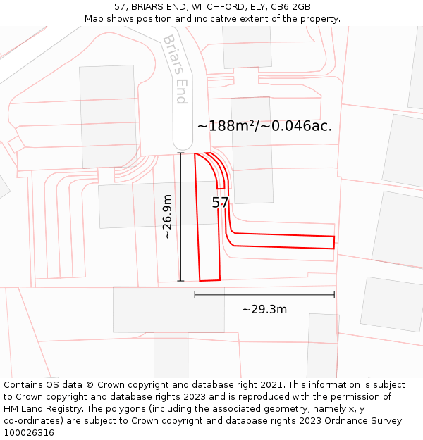 57, BRIARS END, WITCHFORD, ELY, CB6 2GB: Plot and title map