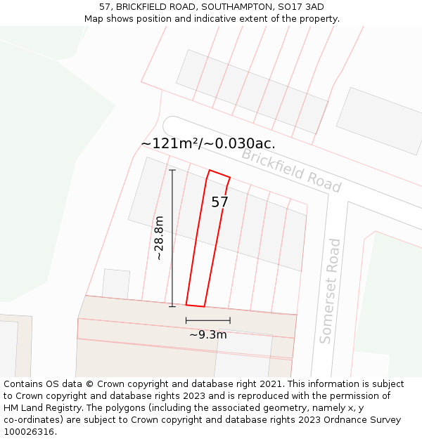 57, BRICKFIELD ROAD, SOUTHAMPTON, SO17 3AD: Plot and title map