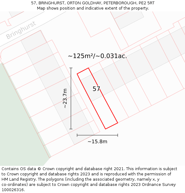 57, BRINGHURST, ORTON GOLDHAY, PETERBOROUGH, PE2 5RT: Plot and title map