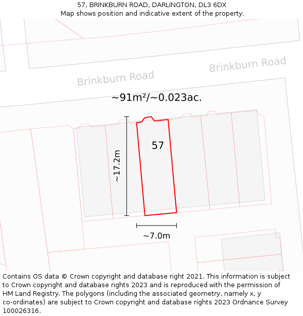 57, BRINKBURN ROAD, DARLINGTON, DL3 6DX: Plot and title map