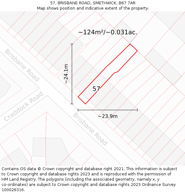 57, BRISBANE ROAD, SMETHWICK, B67 7AR: Plot and title map