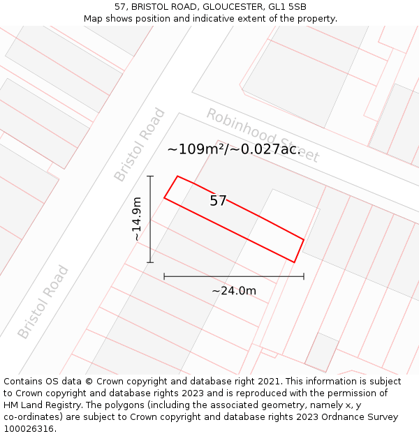 57, BRISTOL ROAD, GLOUCESTER, GL1 5SB: Plot and title map