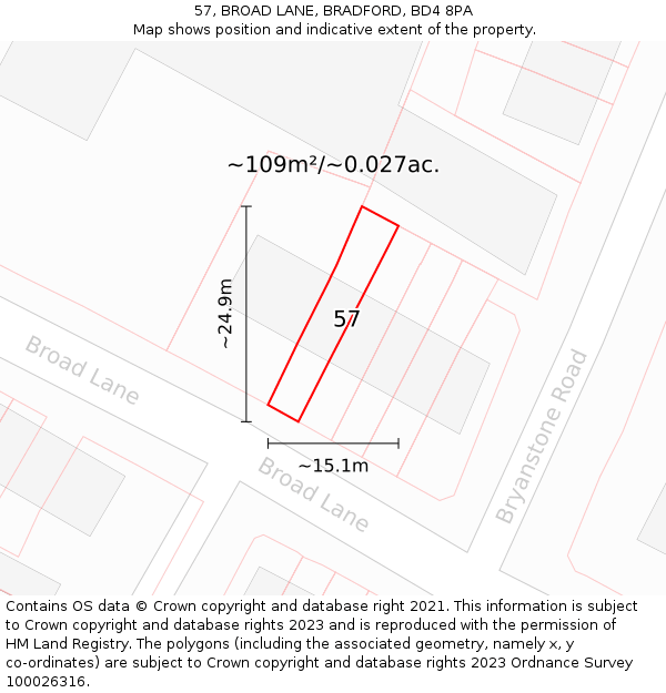 57, BROAD LANE, BRADFORD, BD4 8PA: Plot and title map