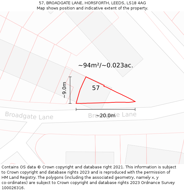 57, BROADGATE LANE, HORSFORTH, LEEDS, LS18 4AG: Plot and title map