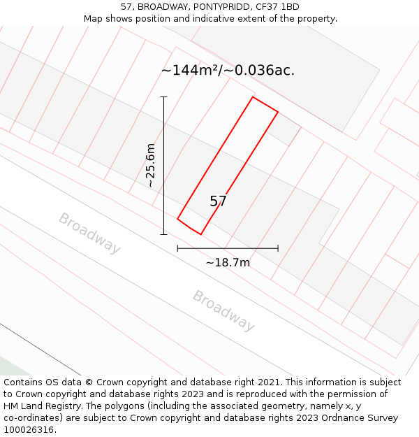 57, BROADWAY, PONTYPRIDD, CF37 1BD: Plot and title map