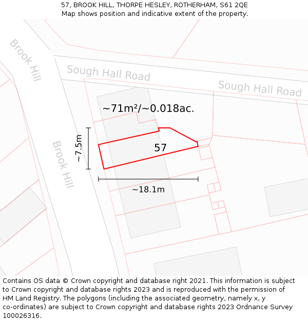 57, BROOK HILL, THORPE HESLEY, ROTHERHAM, S61 2QE: Plot and title map