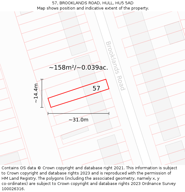 57, BROOKLANDS ROAD, HULL, HU5 5AD: Plot and title map