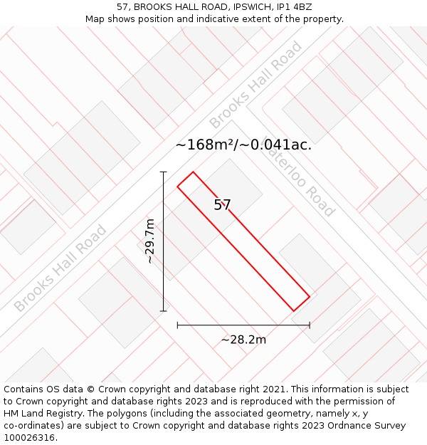 57, BROOKS HALL ROAD, IPSWICH, IP1 4BZ: Plot and title map