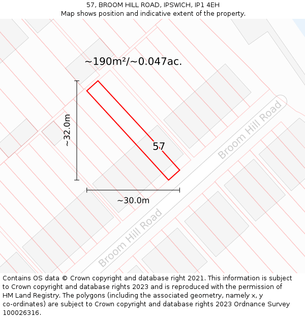 57, BROOM HILL ROAD, IPSWICH, IP1 4EH: Plot and title map