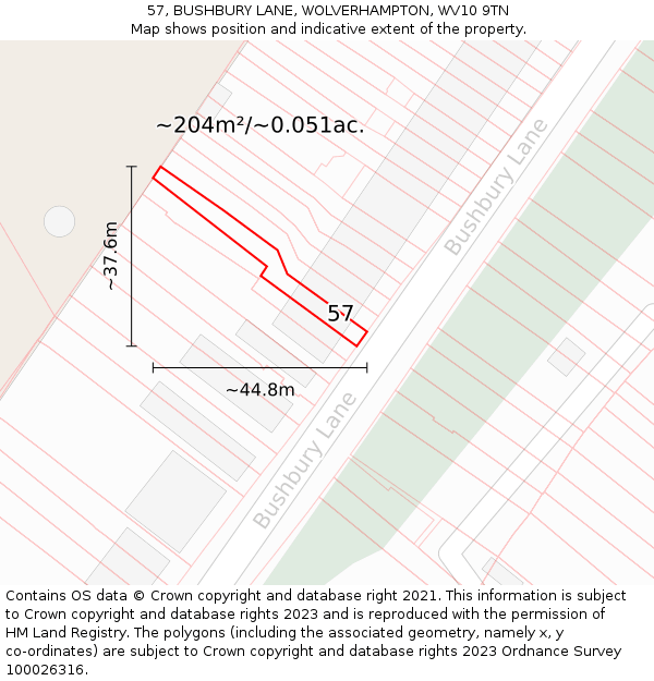 57, BUSHBURY LANE, WOLVERHAMPTON, WV10 9TN: Plot and title map
