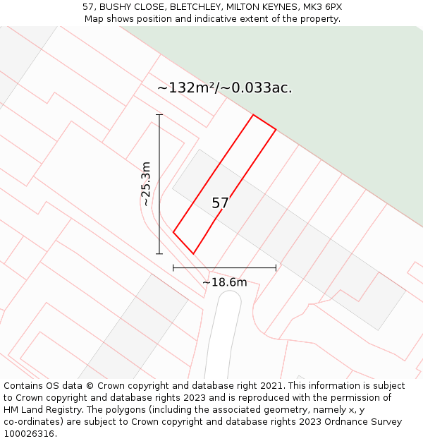 57, BUSHY CLOSE, BLETCHLEY, MILTON KEYNES, MK3 6PX: Plot and title map