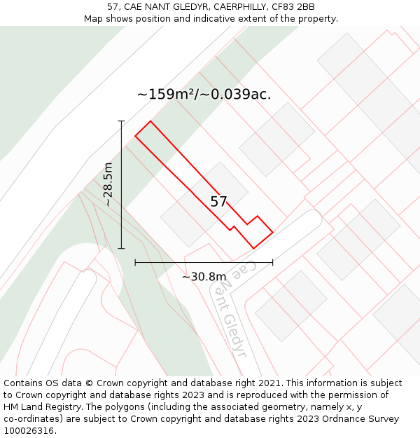 57, CAE NANT GLEDYR, CAERPHILLY, CF83 2BB: Plot and title map