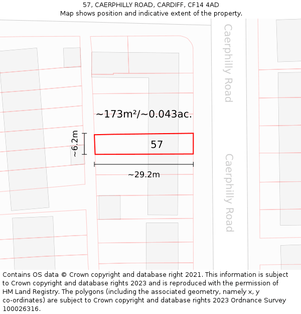 57, CAERPHILLY ROAD, CARDIFF, CF14 4AD: Plot and title map