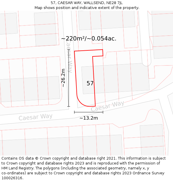 57, CAESAR WAY, WALLSEND, NE28 7JL: Plot and title map