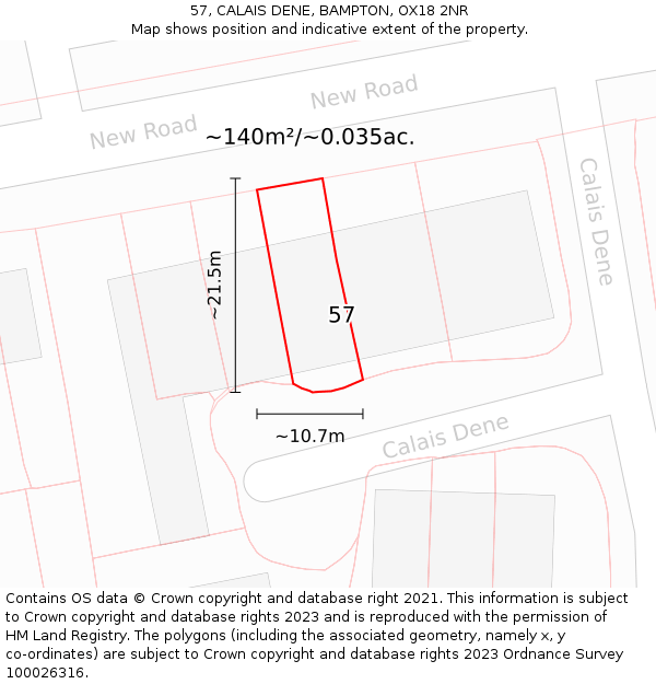 57, CALAIS DENE, BAMPTON, OX18 2NR: Plot and title map