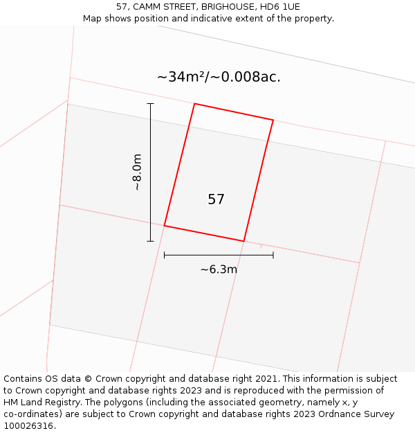57, CAMM STREET, BRIGHOUSE, HD6 1UE: Plot and title map