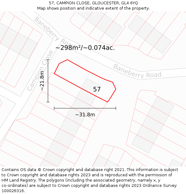 57, CAMPION CLOSE, GLOUCESTER, GL4 6YQ: Plot and title map