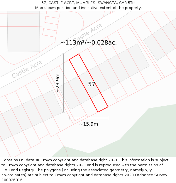 57, CASTLE ACRE, MUMBLES, SWANSEA, SA3 5TH: Plot and title map