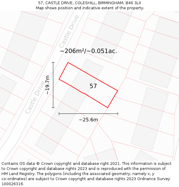57, CASTLE DRIVE, COLESHILL, BIRMINGHAM, B46 3LX: Plot and title map