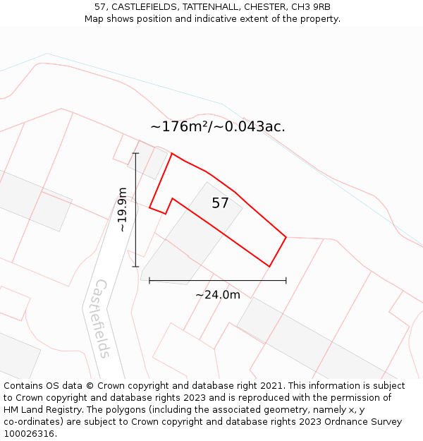57, CASTLEFIELDS, TATTENHALL, CHESTER, CH3 9RB: Plot and title map