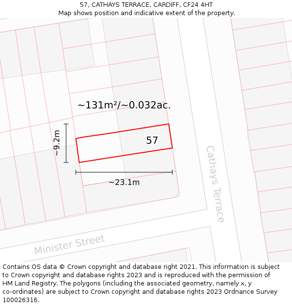57, CATHAYS TERRACE, CARDIFF, CF24 4HT: Plot and title map