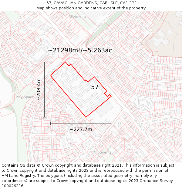 57, CAVAGHAN GARDENS, CARLISLE, CA1 3BF: Plot and title map