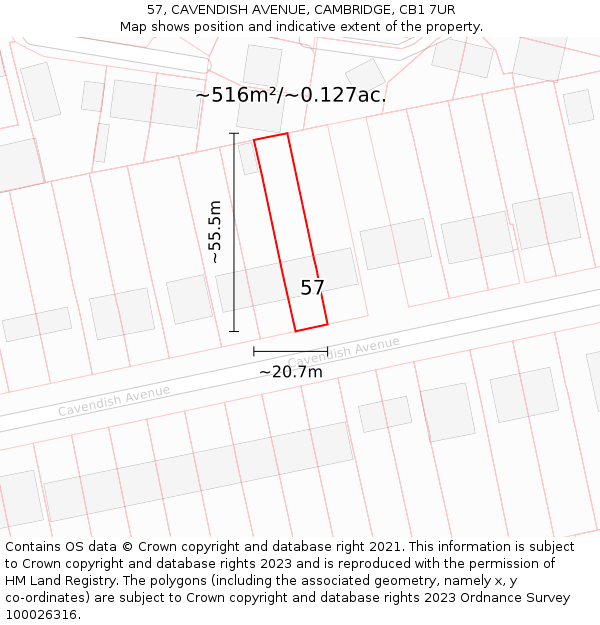 57, CAVENDISH AVENUE, CAMBRIDGE, CB1 7UR: Plot and title map