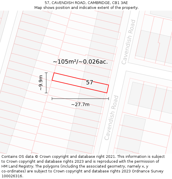 57, CAVENDISH ROAD, CAMBRIDGE, CB1 3AE: Plot and title map