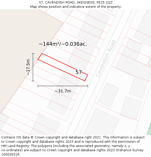 57, CAVENDISH ROAD, SKEGNESS, PE25 2QZ: Plot and title map