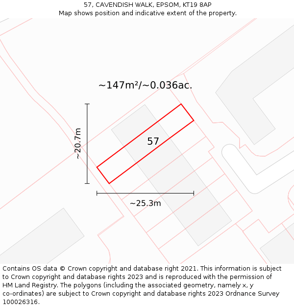 57, CAVENDISH WALK, EPSOM, KT19 8AP: Plot and title map