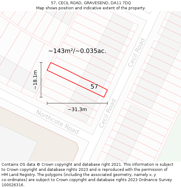 57, CECIL ROAD, GRAVESEND, DA11 7DQ: Plot and title map