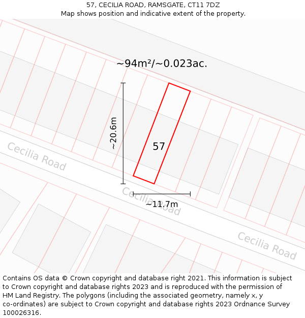 57, CECILIA ROAD, RAMSGATE, CT11 7DZ: Plot and title map