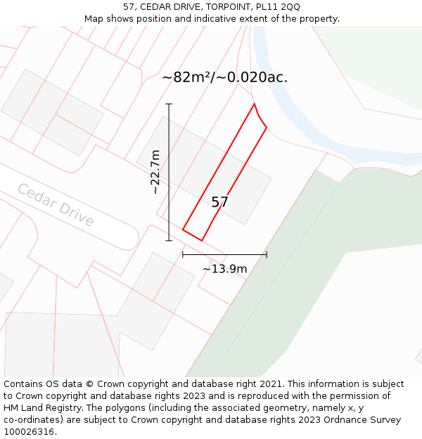 57, CEDAR DRIVE, TORPOINT, PL11 2QQ: Plot and title map