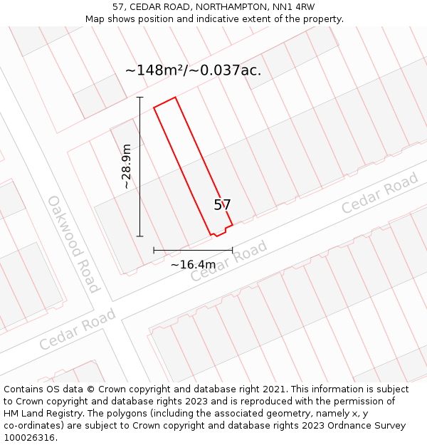 57, CEDAR ROAD, NORTHAMPTON, NN1 4RW: Plot and title map