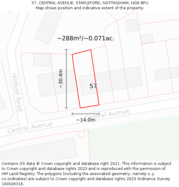 57, CENTRAL AVENUE, STAPLEFORD, NOTTINGHAM, NG9 8PU: Plot and title map