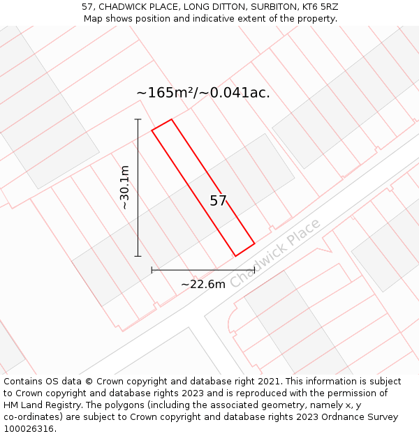 57, CHADWICK PLACE, LONG DITTON, SURBITON, KT6 5RZ: Plot and title map