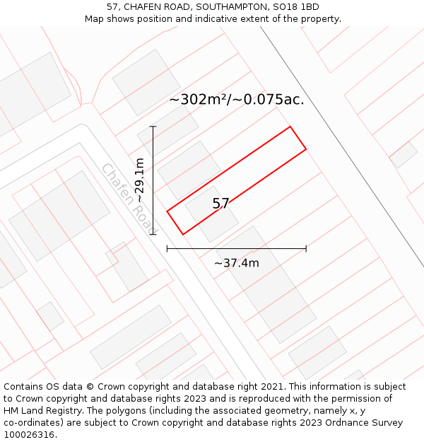 57, CHAFEN ROAD, SOUTHAMPTON, SO18 1BD: Plot and title map