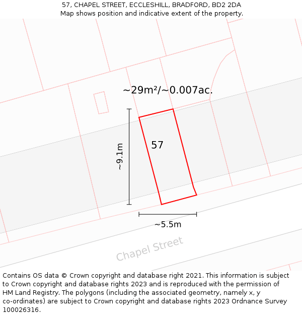 57, CHAPEL STREET, ECCLESHILL, BRADFORD, BD2 2DA: Plot and title map