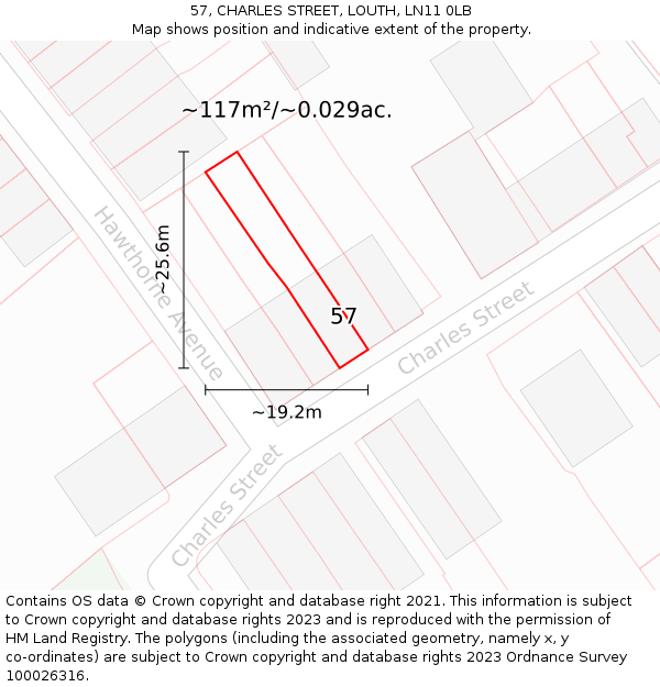 57, CHARLES STREET, LOUTH, LN11 0LB: Plot and title map