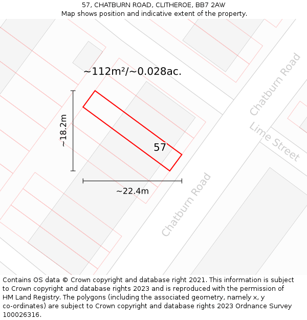 57, CHATBURN ROAD, CLITHEROE, BB7 2AW: Plot and title map