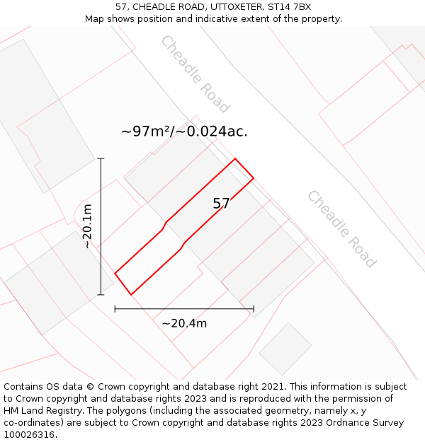 57, CHEADLE ROAD, UTTOXETER, ST14 7BX: Plot and title map
