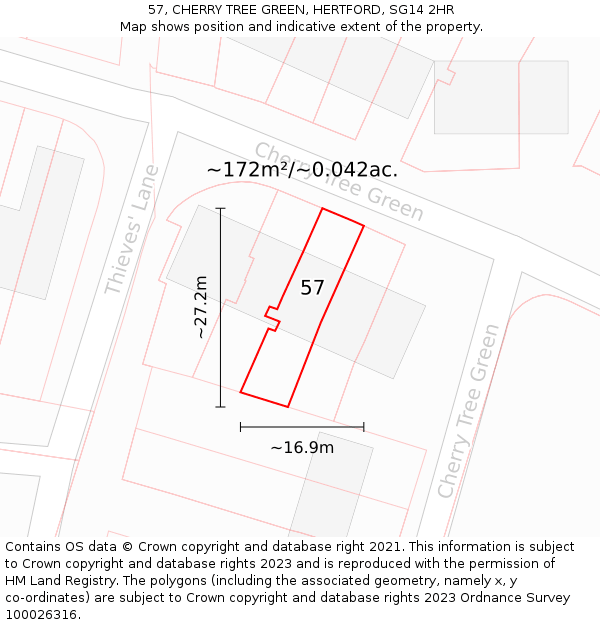 57, CHERRY TREE GREEN, HERTFORD, SG14 2HR: Plot and title map