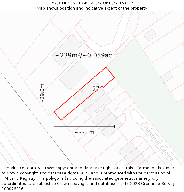 57, CHESTNUT GROVE, STONE, ST15 8GP: Plot and title map