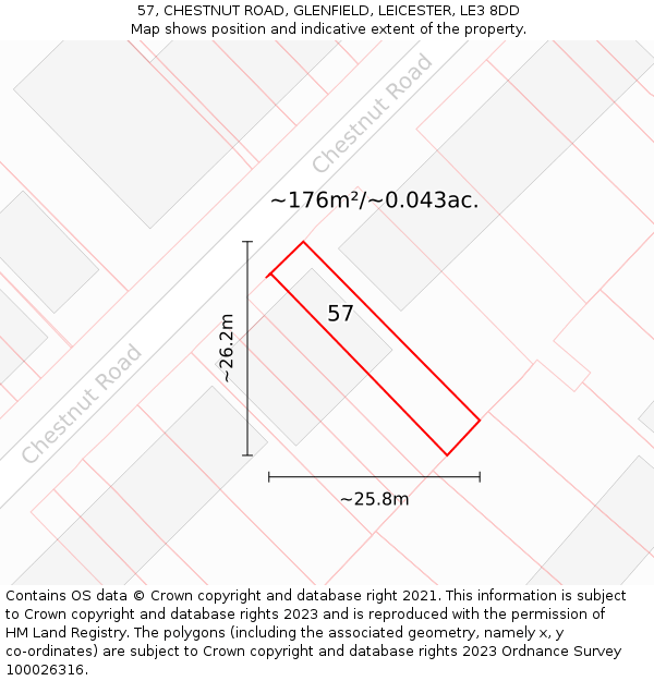 57, CHESTNUT ROAD, GLENFIELD, LEICESTER, LE3 8DD: Plot and title map