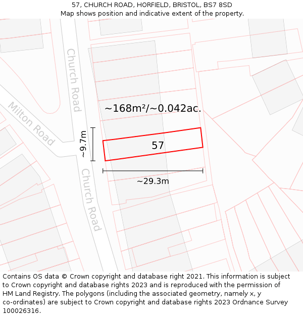 57, CHURCH ROAD, HORFIELD, BRISTOL, BS7 8SD: Plot and title map